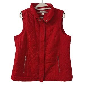 Christoper &‎ Banks Quilted Vest Womens L Red Sleeveless Christmas Holiday
